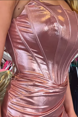 Pink Metallic Homecoming Dresses Corset Ruched Short Tight Cocktail Dresses