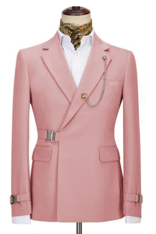 Pink One Button Close Fitting Notched Lapel Prom Men's Suit