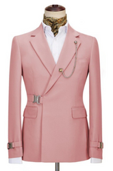 Pink One Button Close Fitting Notched Lapel Prom Men's Suit