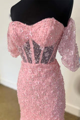 Pink Prom Dress 3D Floral Lace Sweetheart Mermaid Long Elegant Evening Dress with Split