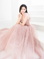 Pink Prom Dress A Line Tulle Long Formal Dress Evening Dress