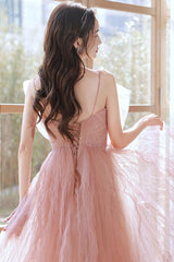 Pink Prom Dress A Line Tulle Long Formal Evening Dress