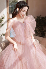 Pink Prom Dress A Line Tulle Long Formal Evening Dress