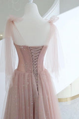Pink Prom Dress A Line Tulle Long Formal Graduation Dress Formal Evening Dress