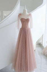 Pink Prom Dress A Line Tulle Long Formal Graduation Dress Formal Evening Dress