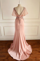 Pink Prom Dress Beaded Chiffon Long Formal Gown Evening Dress