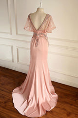 Pink Prom Dress Beaded Chiffon Long Formal Gown Evening Dress