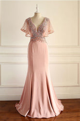 Pink Prom Dress Beaded Chiffon Long Formal Gown Evening Dress