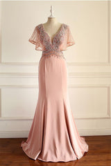 Pink Prom Dress Beaded Chiffon Long Formal Gown Evening Dress