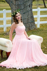 Pink Prom Dress Chiffon Long Bridesmaid Gown Evening Dress