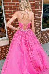 Pink Prom Dress Halter Long Evening Dress With Appliques