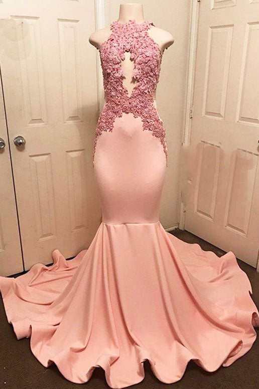 Pink Prom Dress Lace Mermaid Long Evening Dress