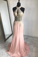Pink Prom Dress Lace Mermaid Long Evening Dress