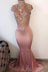 Pink Prom Dress Lace Sequin Mermaid Long Evening Dress