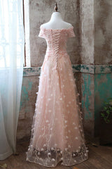 Pink Prom Dress Lace Tulle Long Evening Dress