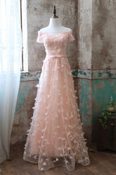 Pink Prom Dress Lace Tulle Long Evening Dress