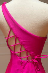 Pink Prom Dress Mermaid One Shoulder Long Evening Dress