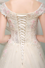 Pink Prom Dress Off the Shoulder Tulle Lace Long Formal Gown Evening Dress