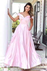 Pink Prom Dress Satin Long Evening Dress