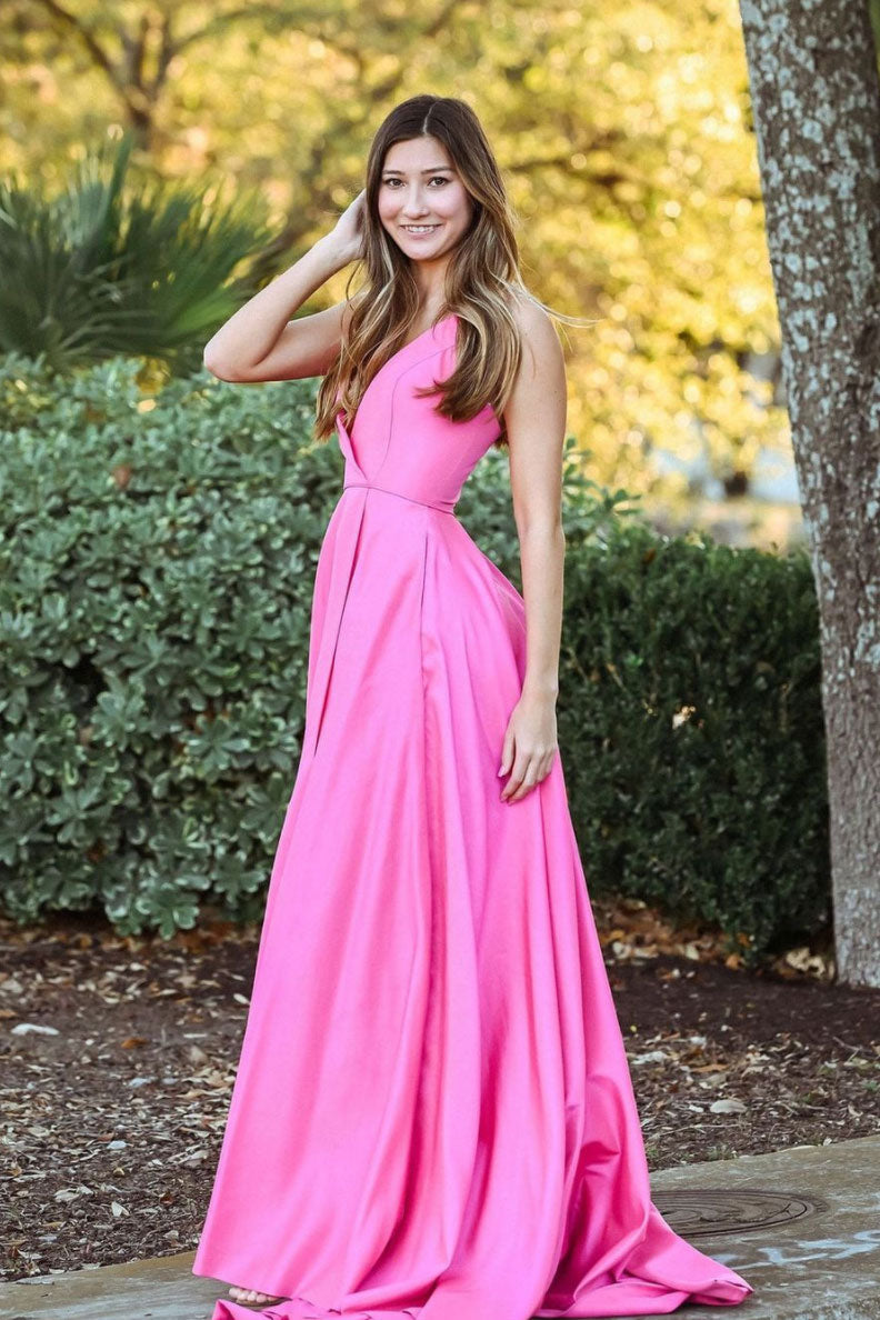 Pink Prom Dress Satin Long Evening Dress