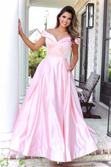 Pink Prom Dress Satin Long Evening Dress