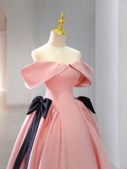 Pink Prom Dress Satin Long Formal Gown Evening Dress