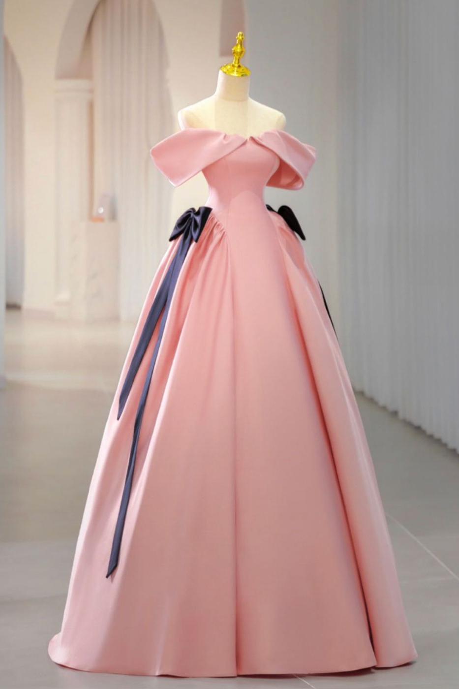 Pink Prom Dress Satin Long Formal Gown Evening Dress