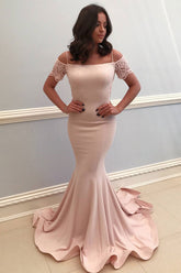 Pink Prom Dress Satin Mermaid Long Formal Gown Evening Dress