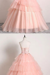 Pink Prom Dress Sweetheart Lace Tulle Long Formal Gown Evening Dress