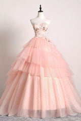 Pink Prom Dress Sweetheart Lace Tulle Long Formal Gown Evening Dress