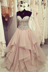 Pink Prom Dress Sweetheart Neck Chiffon Long Formal Dress Evening Dress