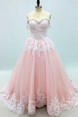 Pink Prom Dress Sweetheart Neck Tulle Lace Long Formal Evening Dress