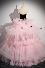 Pink Prom Dress Sweetheart Neck Tulle Long Prom Gown Evening Dress