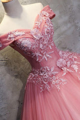 Pink Prom Dress Sweetheart Off the Shoulder Lace Tulle Long Sweet 16 Dress Evening Dress