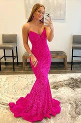Pink Prom Dress Sweetheart Sequined Mermaid Evening Dress