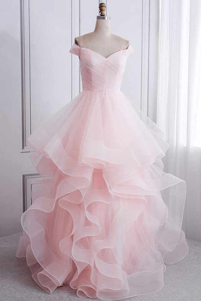 Pink Prom Dress Sweetheart Tulle Formal Evening Dress