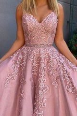 Pink Prom Dress Sweetheart Tulle Lace Long Formal Evening Dress