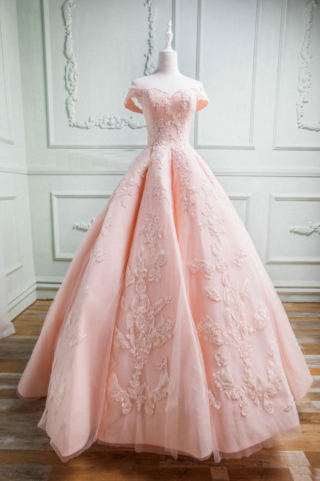 Pink Prom Dress Sweetheart Tulle Lace Long Prom Gown Formal Evening Dress