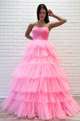 Pink Prom Dress Sweetheart Tulle Long Formal Evening Dress