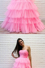 Pink Prom Dress Sweetheart Tulle Long Formal Evening Dress