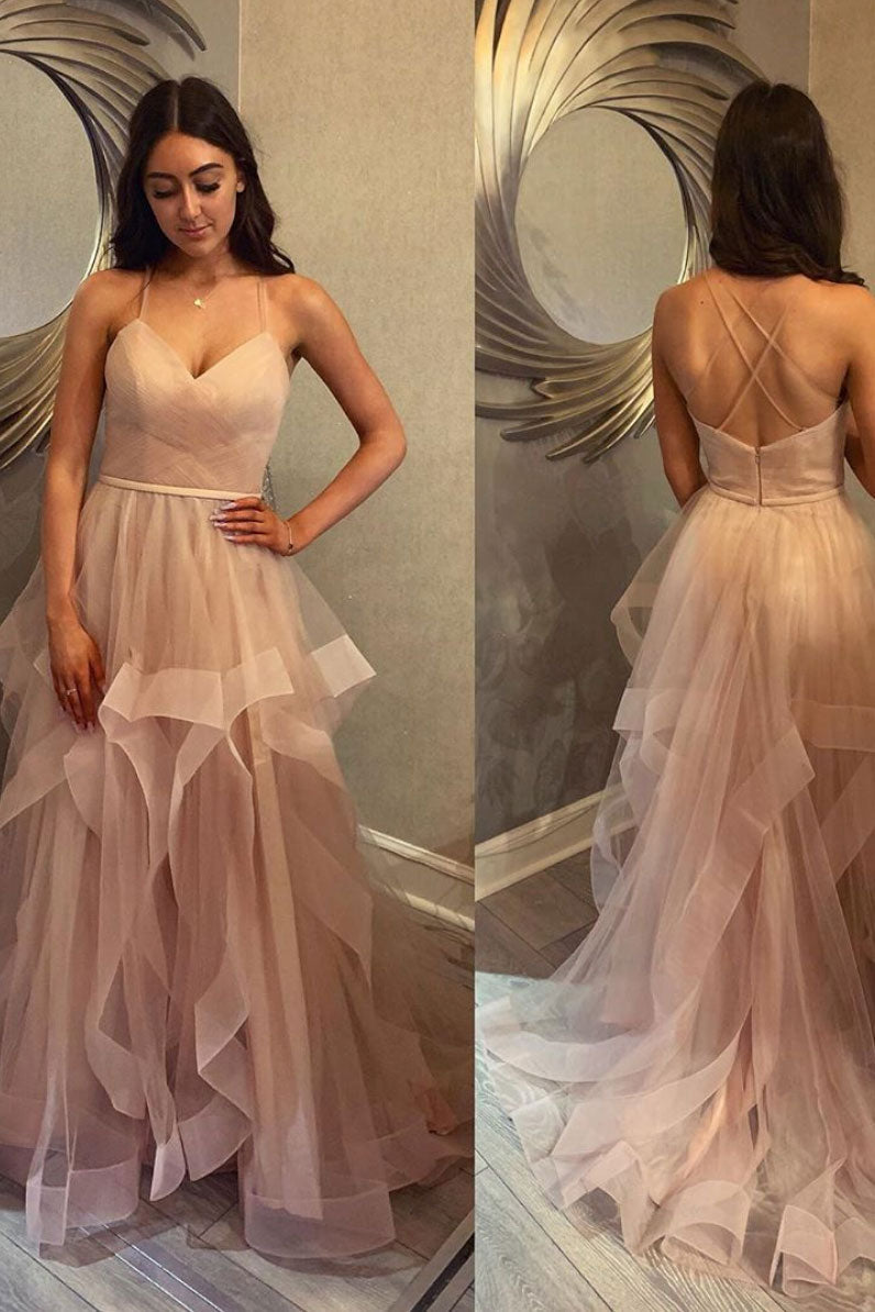 Pink Prom Dress Sweetheart Tulle Long Formal Evening Dress