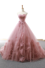 Pink Prom Dress Sweetheart Tulle Long Prom Gown Evening Dress