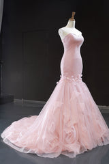 Pink Prom Dress Sweetheart Tulle Mermaid Long Evening Dress