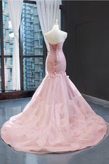 Pink Prom Dress Sweetheart Tulle Mermaid Long Evening Dress