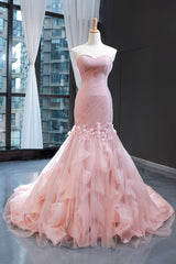 Pink Prom Dress Sweetheart Tulle Mermaid Long Evening Dress