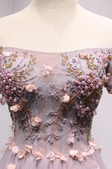 Pink Prom Dress Tulle Lace Long Evening Dress