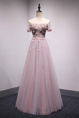 Pink Prom Dress Tulle Lace Long Evening Dress