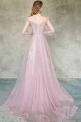 Pink Prom Dress Tulle Lace Long Formal Dress Evening Dress