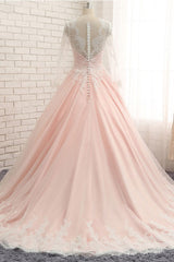 Pink Prom Dress Tulle Lace Long Formal Evening Dress