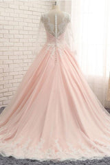 Pink Prom Dress Tulle Lace Long Formal Evening Dress